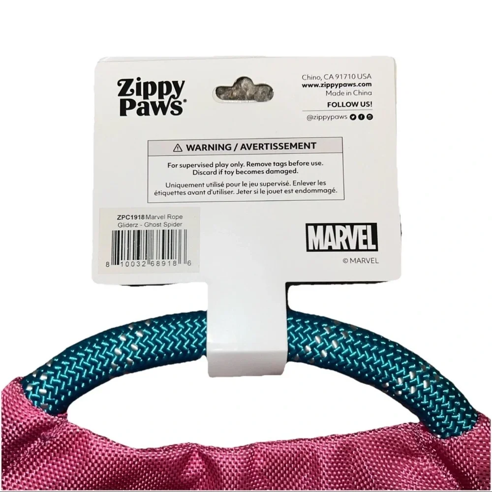Zippy Paws Marvel Durable Dog Toy Rope Gliders Ghost Spider 9” Diameter